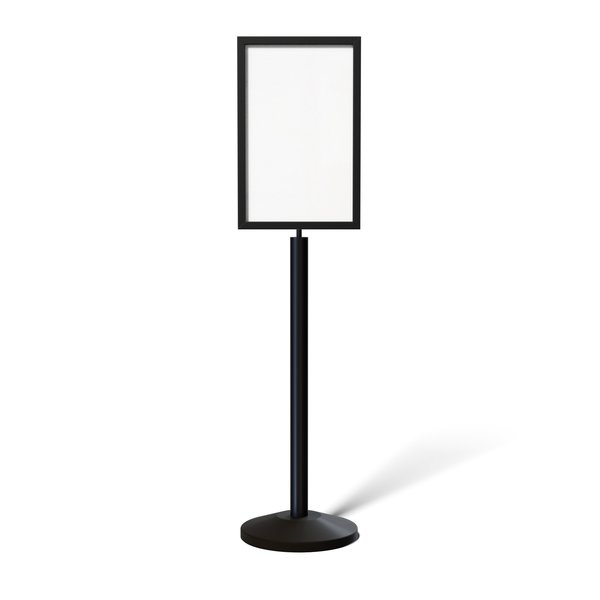 Montour Line Sign Frame Floor Standing 14 x 22 in. V Black Steel, LINE FORMS HERE FS200-1422-V-BK-LINEFORMSHERE